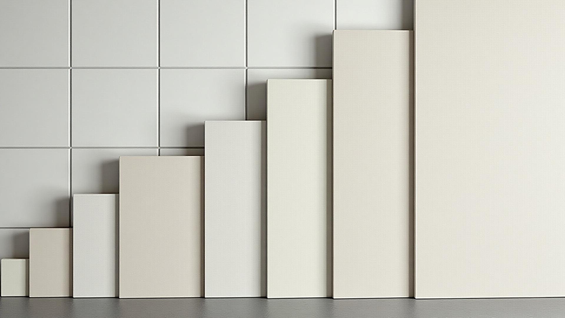 Various tile sizes displayed side by side showing small, medium, and large format options