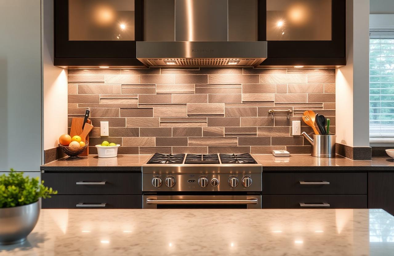 Contemporary kitchen with ceramic tile backsplash