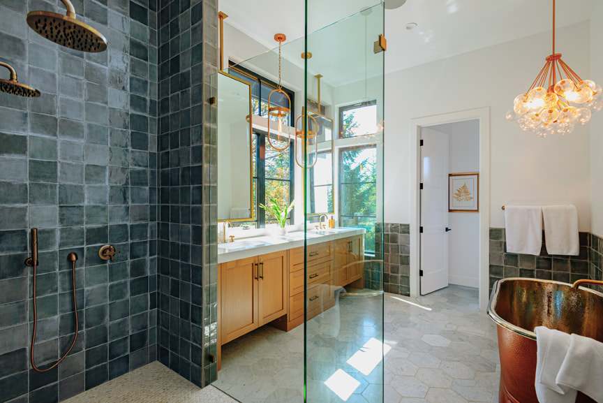 Modern Green Tile & Brass Contemporary Home
